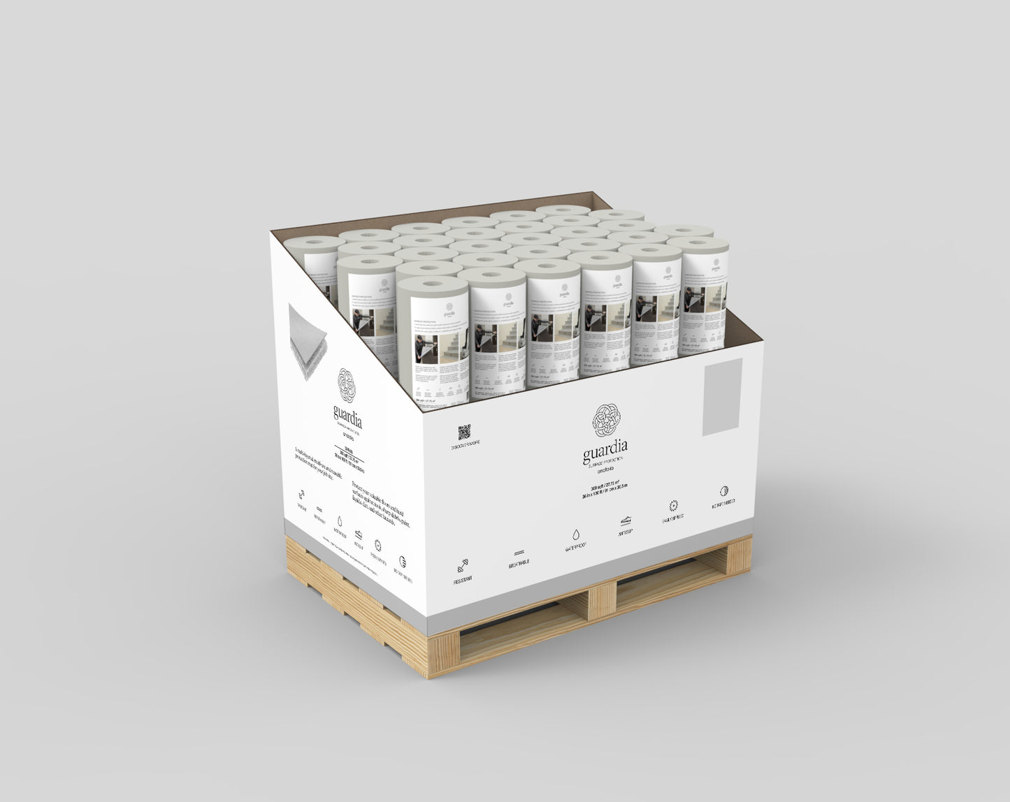 36 in x 100 ft Guardia Surface Protection Roll showing the top view of the box and rolls