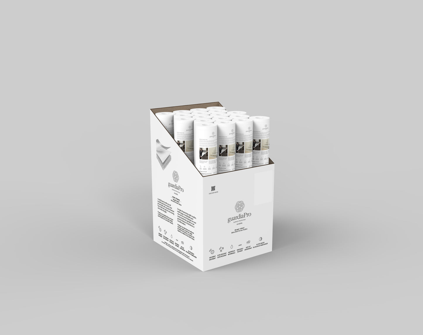 36 in x 50 ft Guardia Pro Surface Protection Roll showing the top view of the box and rolls